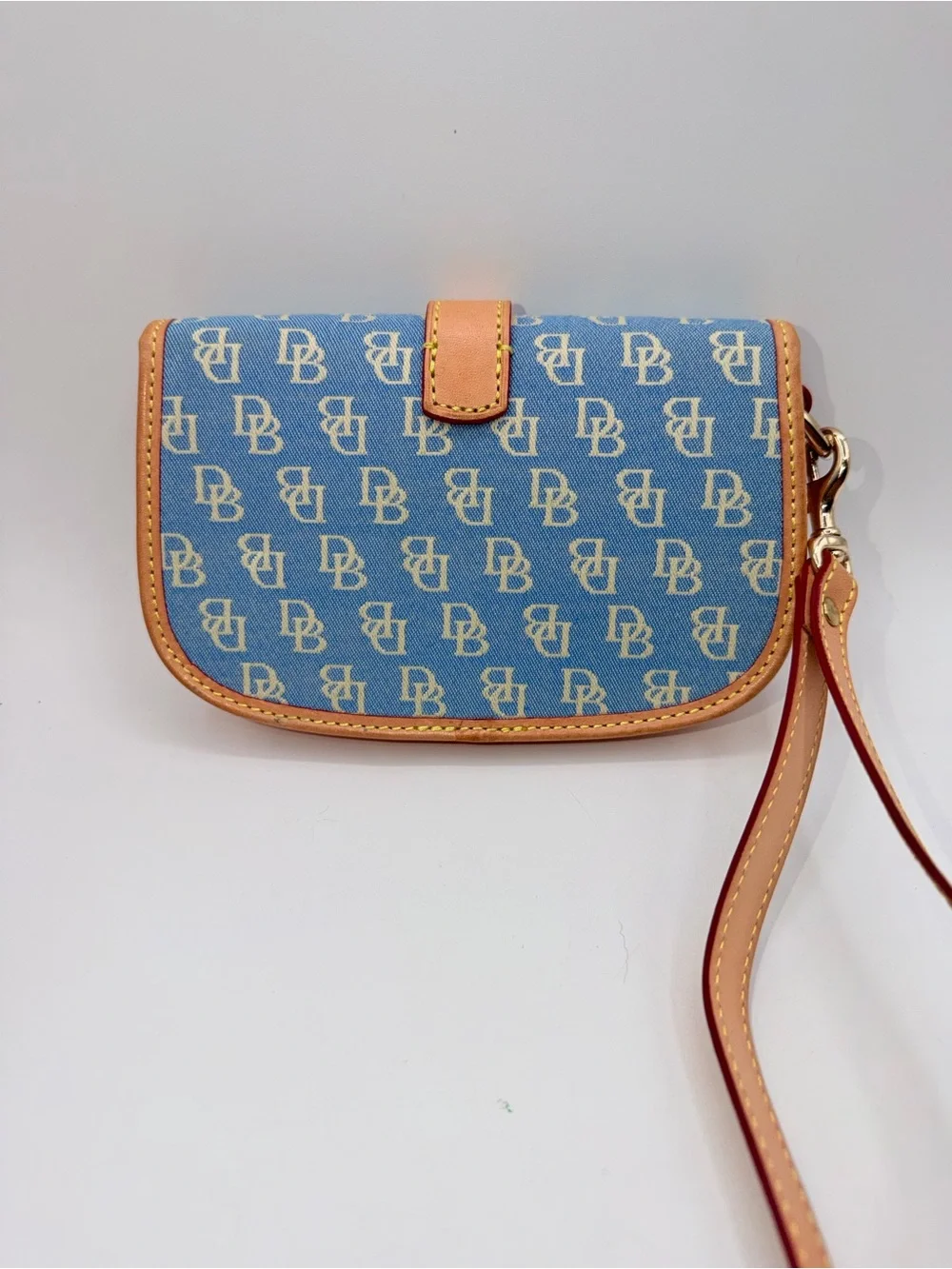 Dooney & Bourke Light Blue Signature Wristlet with Tan Trim